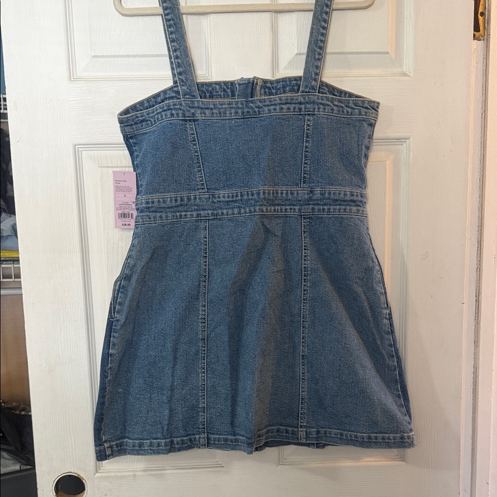 Blue Denim Dress with Straps - Picture 2 of 3